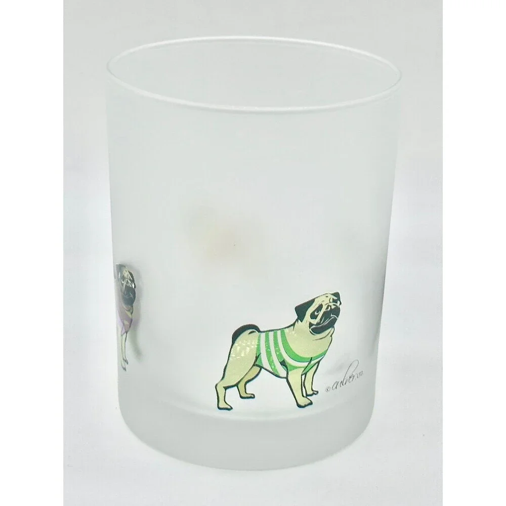 Culver Ltd. Pug Frosted Old Fashioned Glass Dog Lovers Whiskey Glass Pug Dogs